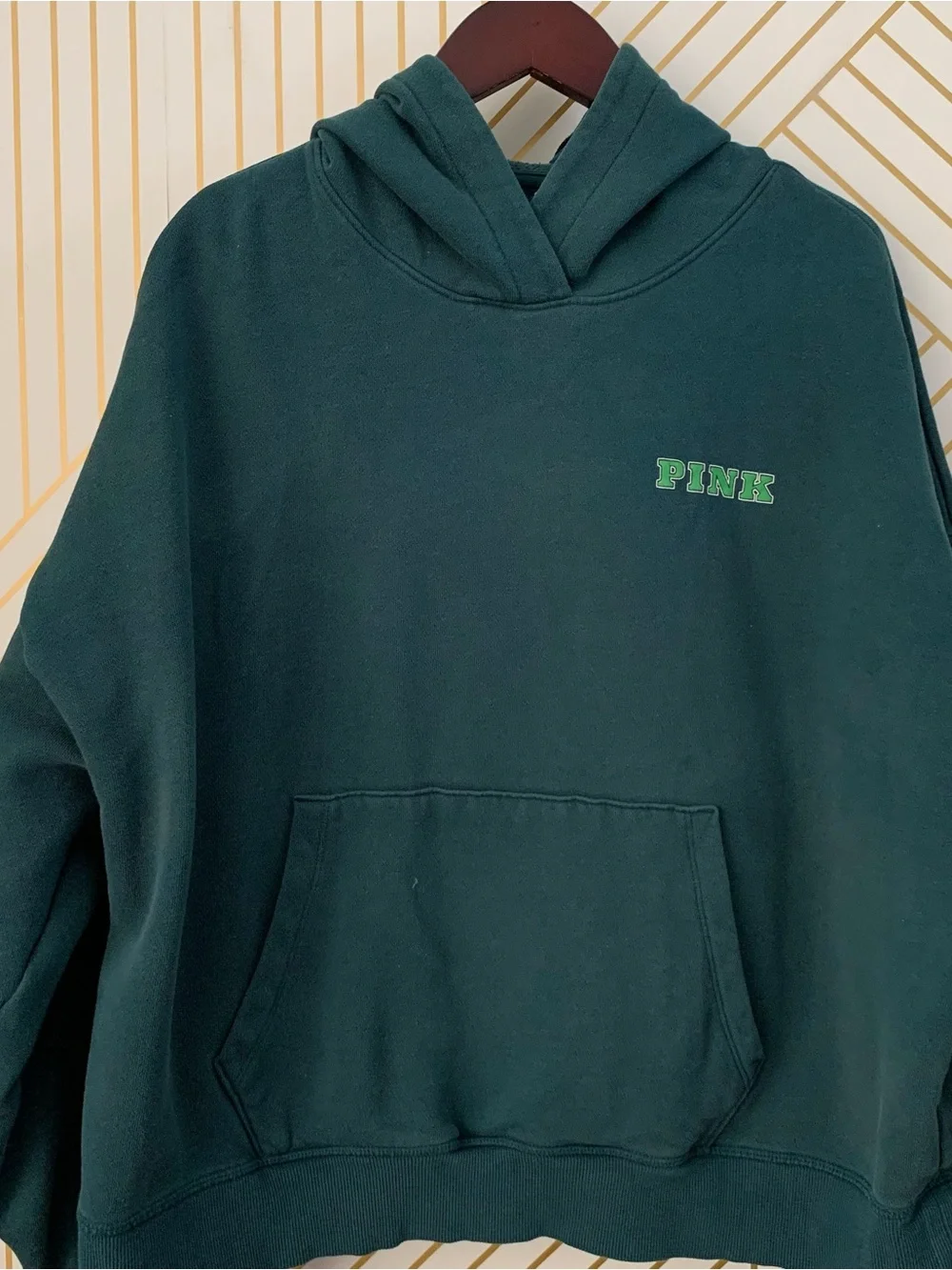 PINK Victoria's Secret Logo back hoodie hood cotton blend pullover L preppy